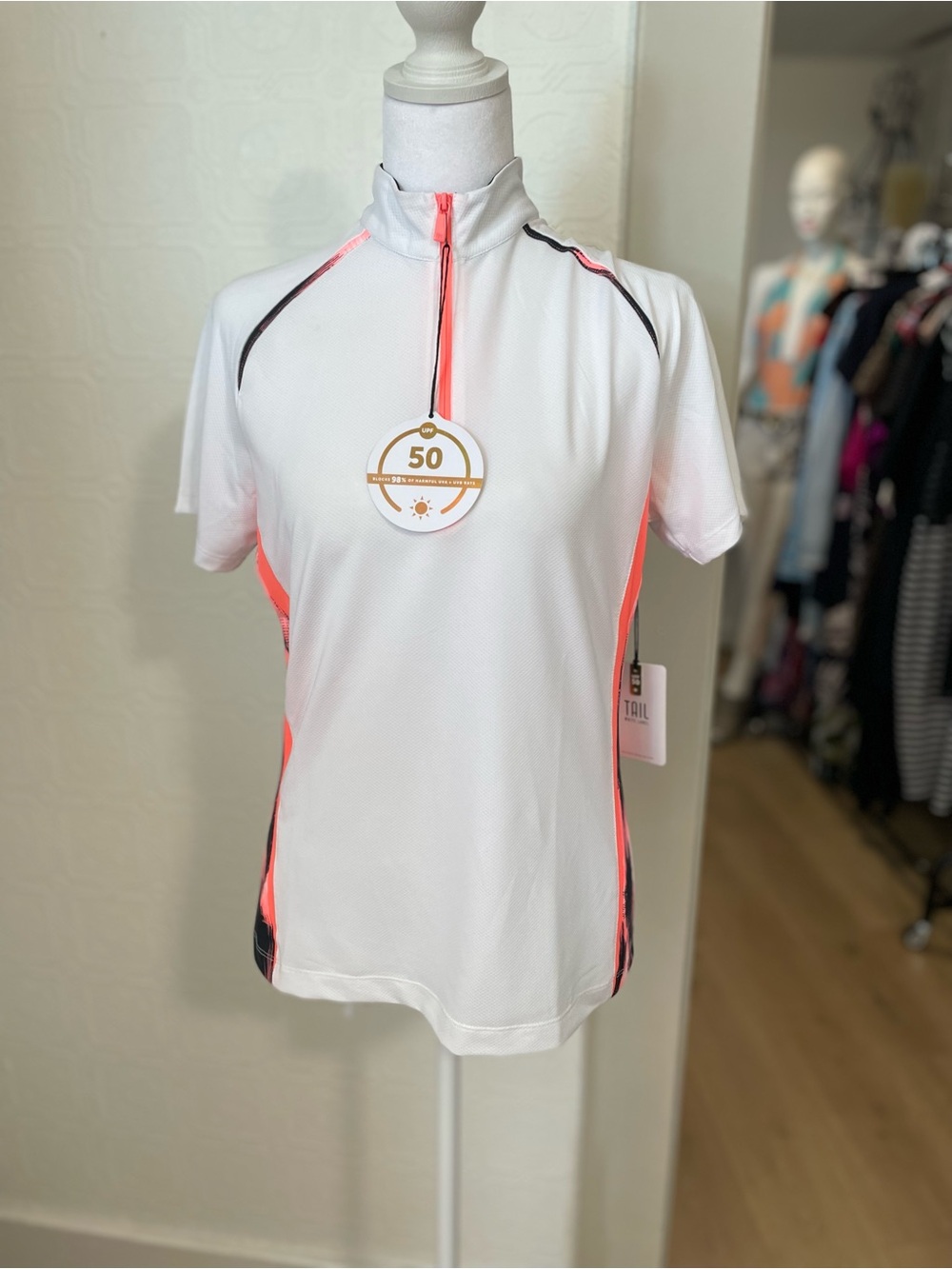 Tail White Active Top with Coral and Black Accents